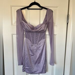 Oh Polly Long sleeve mesh corset mini dress in lilac